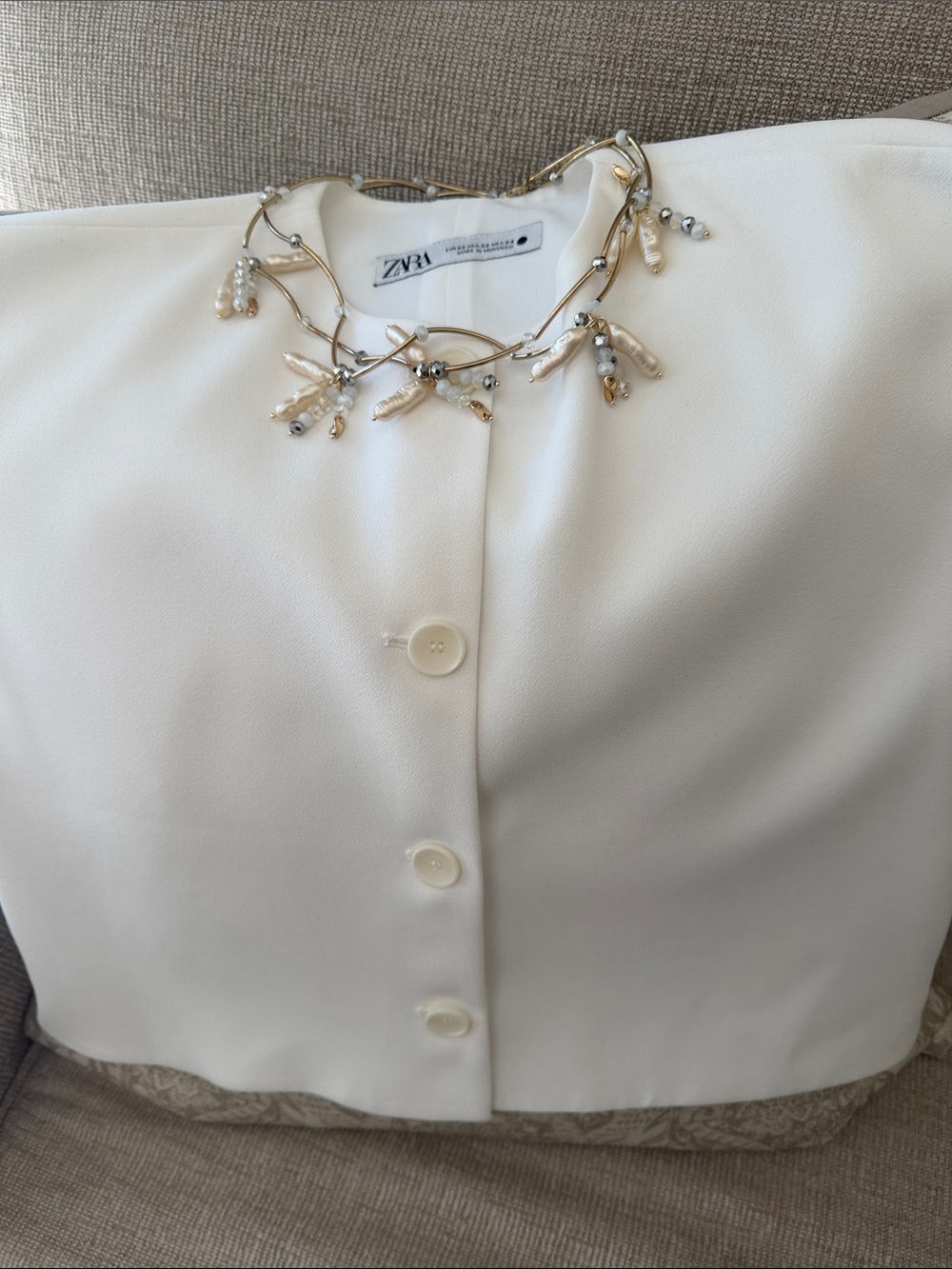 Gold-Tone Necklace with Cream Pearl Clusters